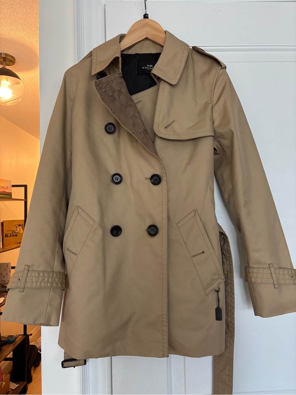 Coach Tan Double-Breasted Short Trench Coat